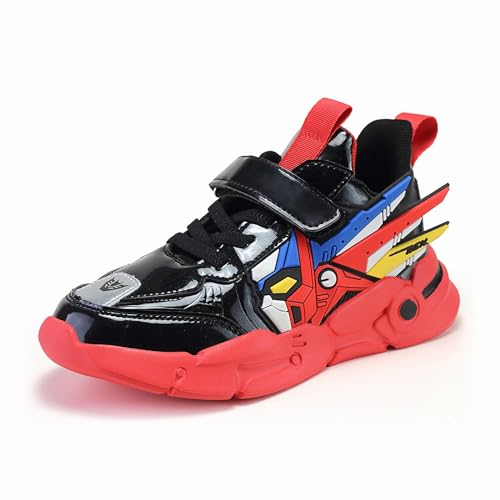 Gakricrey Kinder Turnschuhe Jungen Laufschuhe Leicht Klettverschluss Sportschuhe Atmungsaktiv Sneakers Kinderschuhe 815A Rot Ledermuster EU 28 von Gakricrey