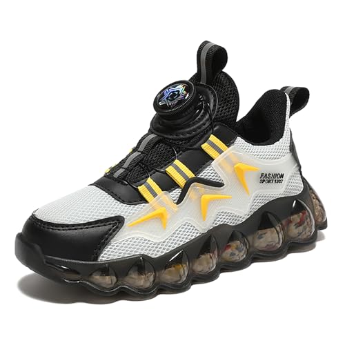 Gakricrey Kinderschuhe Laufschuhe Jungen Mädchen Kinder Turnschuhe Leicht Mode Atmungsaktiv Mesh Sneakers Sportschuh mit Drehknopfe 173 schwarz gelb EU 31 von Gakricrey
