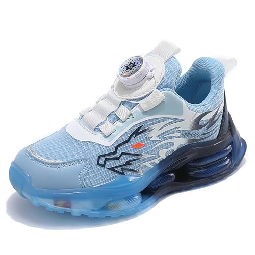 Gakricrey Kinderschuhe Laufschuhe Jungen Mädchen Kinder Turnschuhe Leicht Mode Atmungsaktiv Mesh Sneakers Sportschuh mit Drehknopfe 235 Hellblau EU 33 von Gakricrey