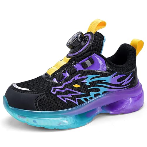 Gakricrey Kinderschuhe Laufschuhe Jungen Mädchen Kinder Turnschuhe Leicht Mode Atmungsaktiv Mesh Sneakers Sportschuh mit Drehknopfe 918 lila EU 37 von Gakricrey