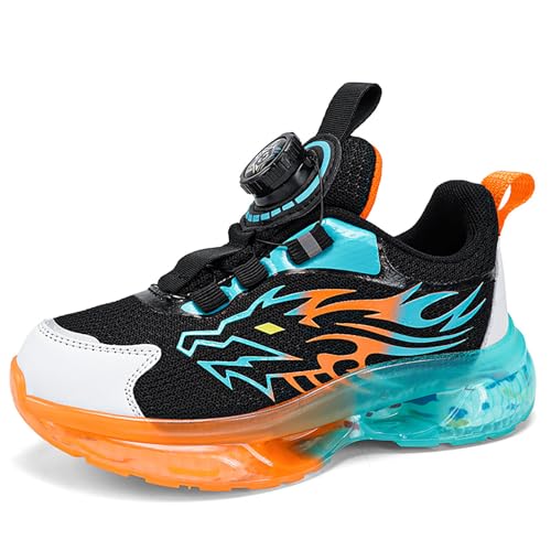 Gakricrey Kinderschuhe Laufschuhe Jungen Mädchen Kinder Turnschuhe Leicht Mode Atmungsaktiv Mesh Sneakers Sportschuh mit Drehknopfe 918 schwarzorange EU 28 von Gakricrey