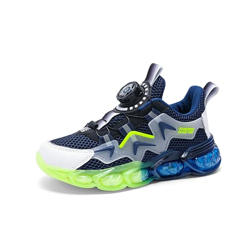 Gakricrey Kinderschuhe Laufschuhe Jungen Mädchen Kinder Turnschuhe Leicht Mode Atmungsaktiv Mesh Sneakers Sportschuh mit Drehknopfe S2023 dunkelblau EU 39 von Gakricrey