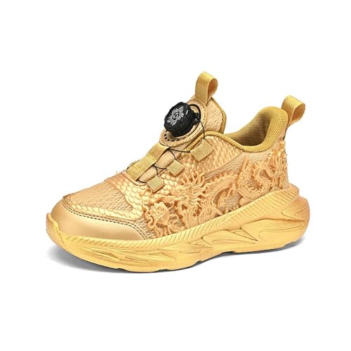 Gakricrey Laufschuhe Kinder Turnschuhe Jungen Mädchen Leicht Kinderschuhe Sportschuhe Atmungsaktiv Mesh Sneakers L9961 Gold EU 34 von Gakricrey