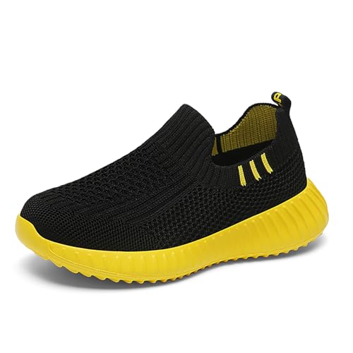 Kinderschuhe Slip On Sneaker Jungen Mädchen Leichte Atmungsaktiv Sportschuhe Turnschuhe Bequem Schlupfschuhe Freizeitschuhe Straßenlaufschuhe Walkingschuhe Unisex-Kinder 669 Schwarz Gelb EU 33 von Gakricrey