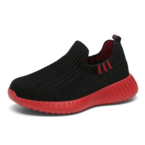 Kinderschuhe Slip On Sneaker Jungen Mädchen Leichte Atmungsaktiv Sportschuhe Turnschuhe Bequem Schlupfschuhe Freizeitschuhe Straßenlaufschuhe Walkingschuhe Unisex-Kinder 669 Schwarz Rot EU 40 von Gakricrey