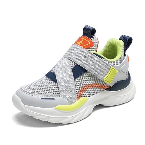 Kinderschuhe Slip On Sneaker Jungen Mädchen Leichte Atmungsaktiv Sportschuhe Turnschuhe Bequem Schlupfschuhe Freizeitschuhe Straßenlaufschuhe Walkingschuhe Unisex-Kinder D2501 GrauOrange EU 32 von Gakricrey