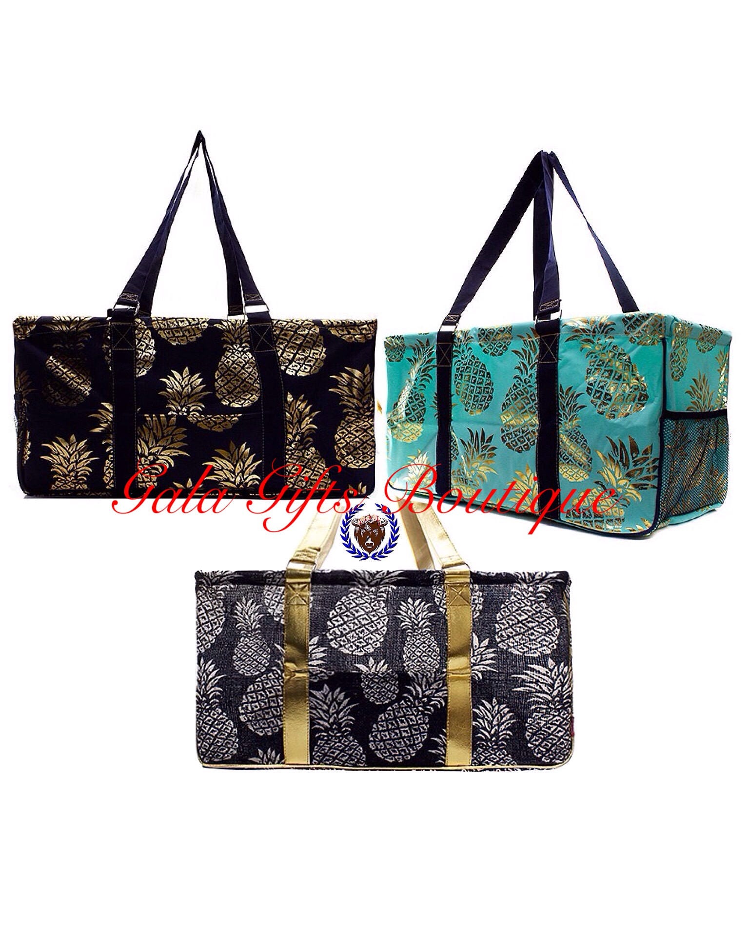 Monogrammierte Ananas Große Gebrauchstasche - Lehrertasche Marineblaues Muster Tragetasche, Auto Organizer, Sommertasche Monogrammierte Ananas Große Gebrauchstasche - Lehrertasche Marineblaues Muster Tragetasche, Auto Organizer, Sommertasche von GalaGiftsBoutique