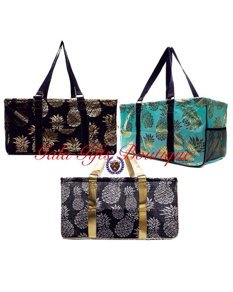 Monogrammierte Ananas Große Gebrauchstasche - Lehrertasche Marineblaues Muster Tragetasche, Auto Organizer, Sommertasche Monogrammierte Ananas Große Gebrauchstasche - Lehrertasche Marineblaues Muster Tragetasche, Auto Organizer, Sommertasche von GalaGiftsBoutique