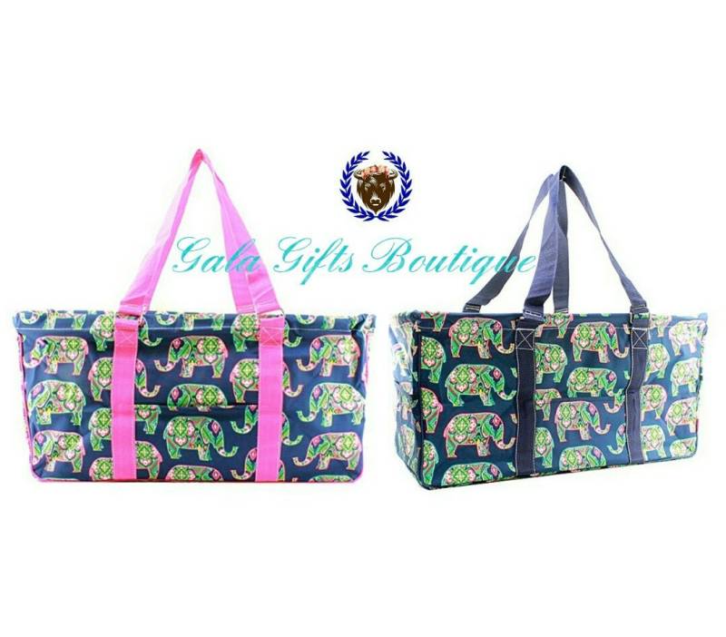 Monogrammierte Einkaufstasche - Lehrertasche Elefant Muster Tragetasche Auto Organizer Sommertasche Tote Boho Rosa von GalaGiftsBoutique