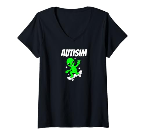 Damen Alien Skateboarder Funny Cosmic Skater Apparel AutismTees T-Shirt mit V-Ausschnitt Damen Alien Skateboarder Funny Cosmic Skater Apparel AutismTees T-Shirt mit V-Ausschnitt von Galactic Grind Co.