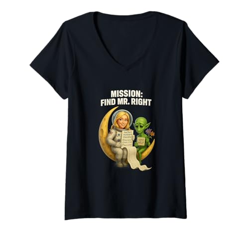 Damen Blonde Astronauten Suche nach dem perfekten Mann - Aliens Pläa T-Shirt mit V-Ausschnitt Damen Blonde Astronauten Suche nach dem perfekten Mann - Aliens Pläa T-Shirt mit V-Ausschnitt von Galactic Laughs Co.