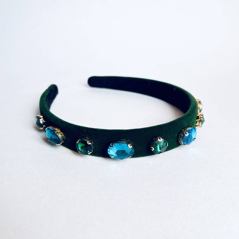 Smaragd Grün Und Türkis Juwel Samt Gepolstertes Haarband - Headpiece, Krone, Besonderer Anlass von GalacticBohemian