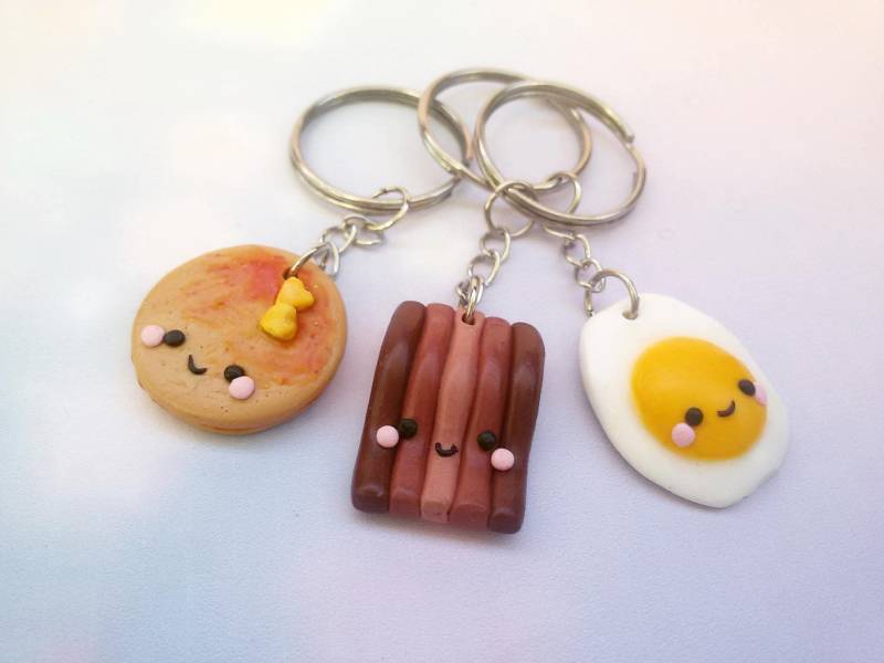 Beste Freunde Geschenk Für 3 Schlüsselanhänger Pfannkuchen Ei Speck Bff Drei Accessoires Kawaii Niedlicher Charme von GalateaKawaiiJewelry