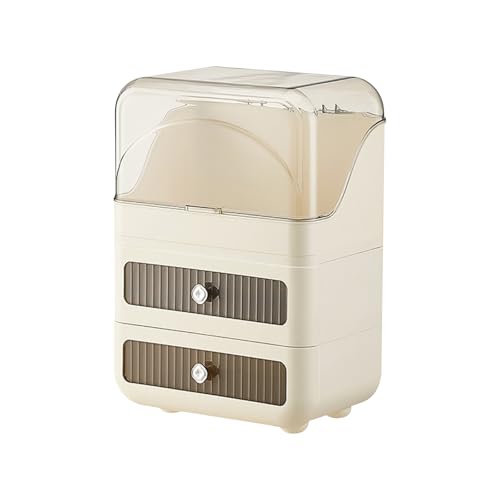 Galatée Creme-Stil Tragbare Make Up Organizer mehrschichtig Kosmetikbox Kosmetische Aufbewahrungs Box Mit Staubdichtem Deckel, Beauty Organizer Lippenstiftbox - Dunkelbraun von Galatée