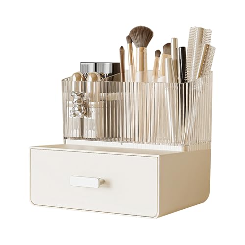 Galatée Kleiner Bär Stil Tragbare Make Up Organizer mehrschichtig Kosmetikbox Kosmetische Aufbewahrungs Box Mit Staubdichtem Deckel, Beauty Organizer Lippenstiftbox - Cremeweiß von Galatée
