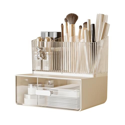 Galatée Kleiner Bär Stil Tragbare Make Up Organizer mehrschichtig Kosmetikbox Kosmetische Aufbewahrungs Box Mit Staubdichtem Deckel, Beauty Organizer Lippenstiftbox - Cremeweiß von Galatée