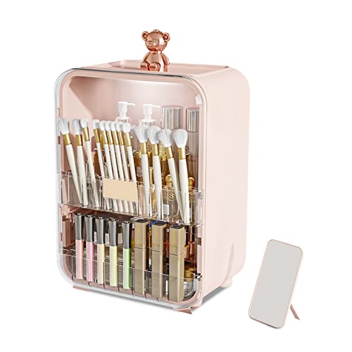 Galatée Rosa Bär Tragbare Make Up Organizer Kosmetikbox Kosmetische Aufbewahrungs Box Mit Staubdichtem Deckel, Beauty Organizer Lippenstiftbox Mit LED-Licht - Rosa von Galatée