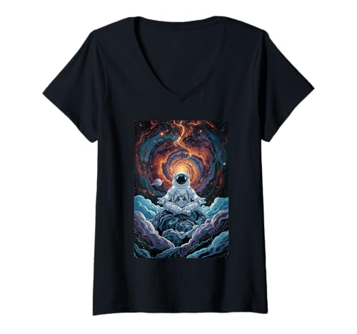 Damen Astronaut meditiert in der Weltraumreise zum inneren Kosmos-Traum T-Shirt mit V-Ausschnitt Damen Astronaut meditiert in der Weltraumreise zum inneren Kosmos-Traum T-Shirt mit V-Ausschnitt von Galaxy Astronaut's Galactic Meditation Rocket Star