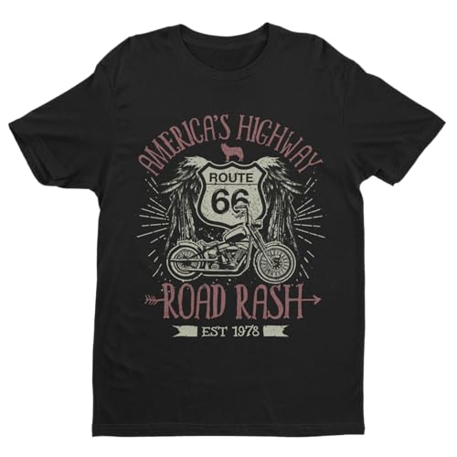 Galaxy Tees Herren Route 66 America's Highway Road Rash Biker T-Shirt Motorrad klassisches Design Kurzarm, Schwarz , M von Galaxy Tees