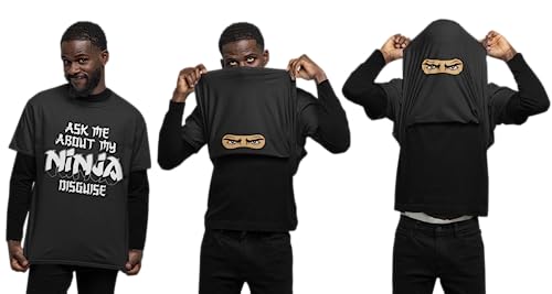 Galaxy Tees Lustiges Herren-Klapp-T-Shirt "Ask Me About My Ninja Disguise" – Eyes Inside Lustiges Kostüm – Kurzarm, Schwarz , L von Galaxy Tees