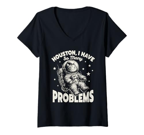 Damen Houston I Have So Many Problems Lustige Astronautenkatze im Weltraum T-Shirt mit V-Ausschnitt Damen Houston I Have So Many Problems Lustige Astronautenkatze im Weltraum T-Shirt mit V-Ausschnitt von Galaxy cat