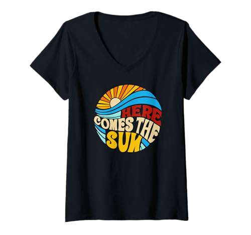 Damen Sonne Here comes the sun T-Shirt mit V-Ausschnitt Damen Sonne Here comes the sun T-Shirt mit V-Ausschnitt von Galdur