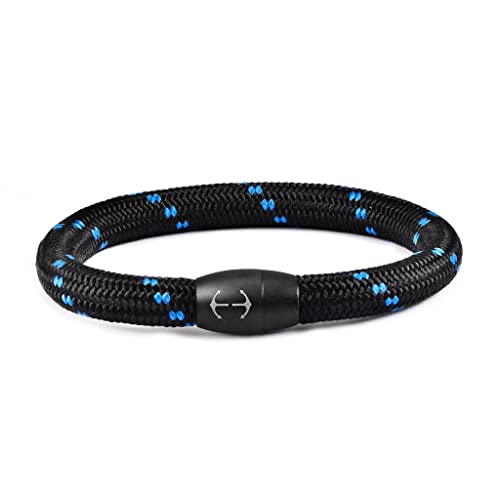 Segeltau Armband Geflochten Nautisch mit Magnetverschluss Seil Armbänder Maritim Surferarmband Galeara Nau (Nau Schwarz - Blau, 185) von Galeara design