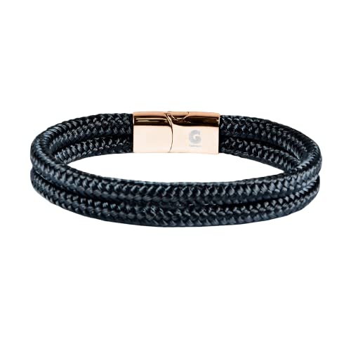 Segeltau Armband Geflochten Nautisch mit Magnetverschluss Seil Armbänder Maritim Surferarmband Galeara Noa (Noa Premio Dunkelblau - Rosegold, 205) von Galeara design