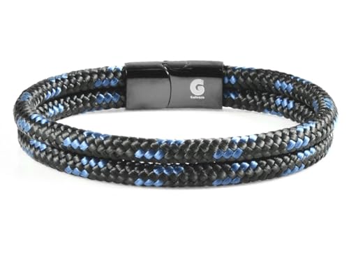 Segeltau Armband Geflochten Nautisch mit Magnetverschluss Seil Armbänder Maritim Surferarmband Galeara Noa (Noa Schwarz - Blau, 195) von Galeara design