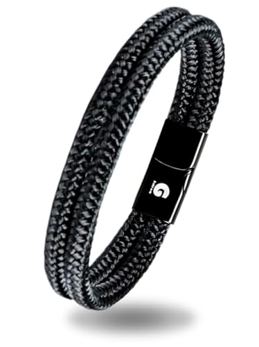 Segeltau Armband Geflochten Nautisch mit Magnetverschluss Seil Armbänder Maritim Surferarmband Galeara Noa (Noa Schwarz Premio, 225) von Galeara design