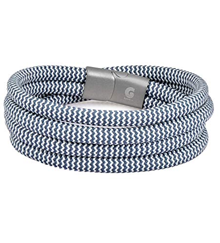 Segeltau Geflochten Armband Nautisch mit Magnetverschluss Seil Armbänder Maritim Surferarmband Galeara Noa Double (Weiß - Blau, 195) von Galeara design
