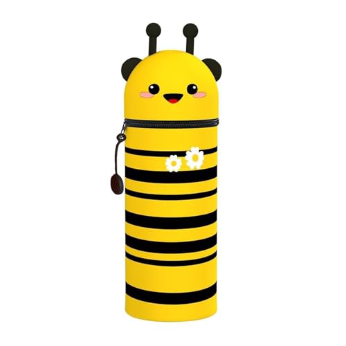 Galenecx Federmäppchen, 2-in-1 Weiche Silikontasche, Stand Up Federmäppchen, Tier Stifthalter, Biene Federmäppchens, Large Capacity Pencil Case, Stifthalter Bleistifttasche Mädchen Junge von Galenecx