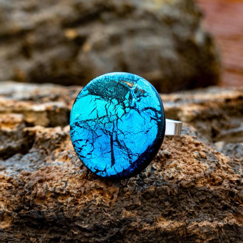 Fingerring Aus Muranoglas, Verstellbare 925 Silberschiene Aquamarin Türkis, Statement Ring, Damengeschenk. Muranoglas Schmuck.muranostyle von GalerieGlaswerk