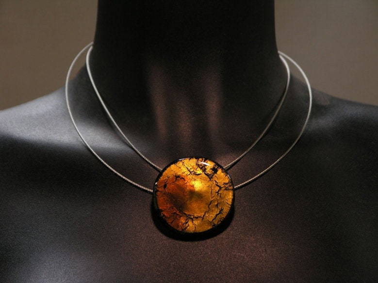 xl Muranoglas Anhänger, Cognac-Gold. Handgefertigter Halsschmuck An 2 Reihiger Edelstahlkette Mit Karabinerverschluss, Verlängerbar xl Muranoglas Anhänger, Cognac-Gold. Handgefertigter Halsschmuck An 2 Reihiger Edelstahlkette Mit Karabinerverschluss, Verlängerbar von GalerieGlaswerk