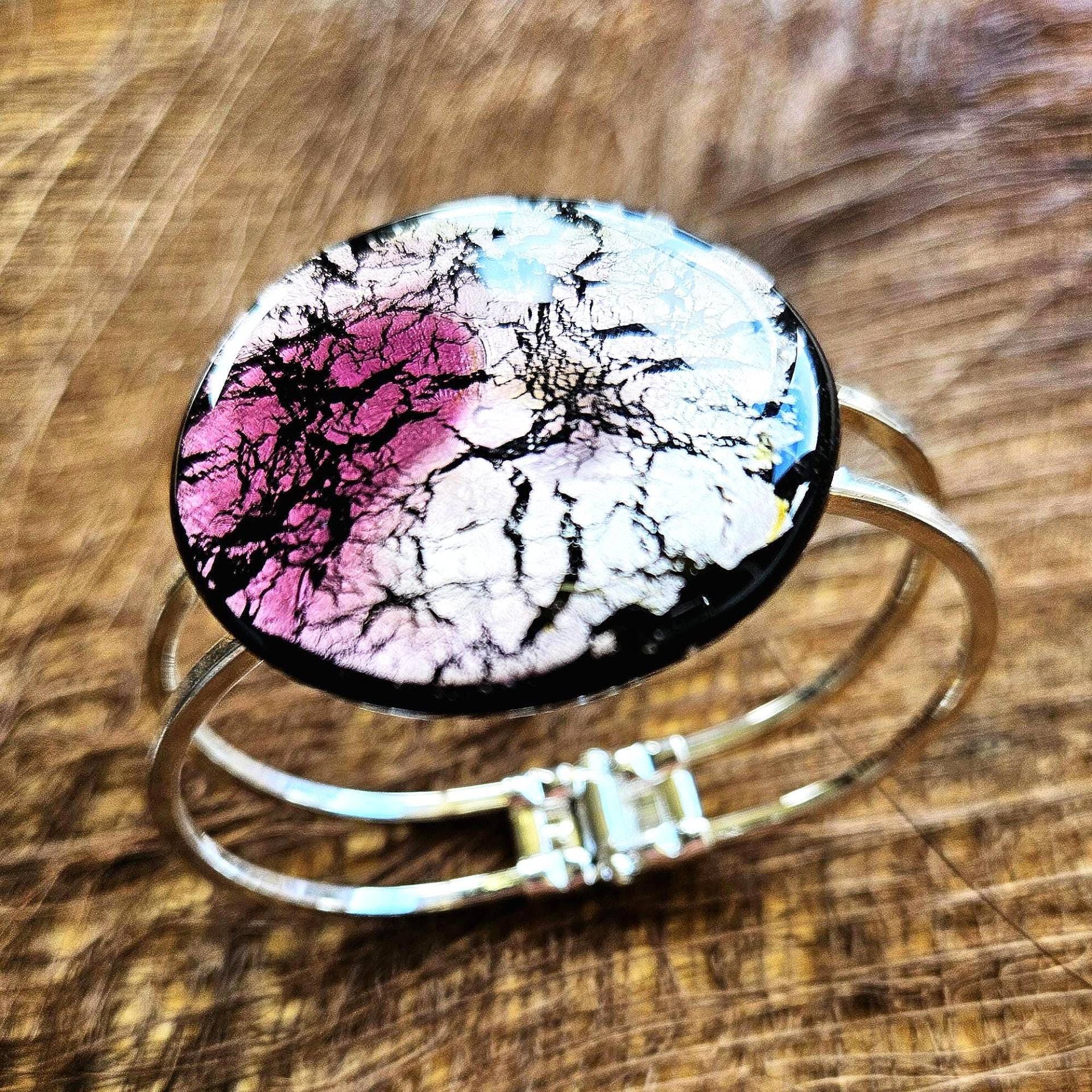 Muranoglas Armspange Handgearbeitet Mit Ca. 3cm Glaselement in Rose Silber Muranoglas Armspange Handgearbeitet Mit Ca. 3cm Glaselement in Rose Silber von GalerieGlaswerk