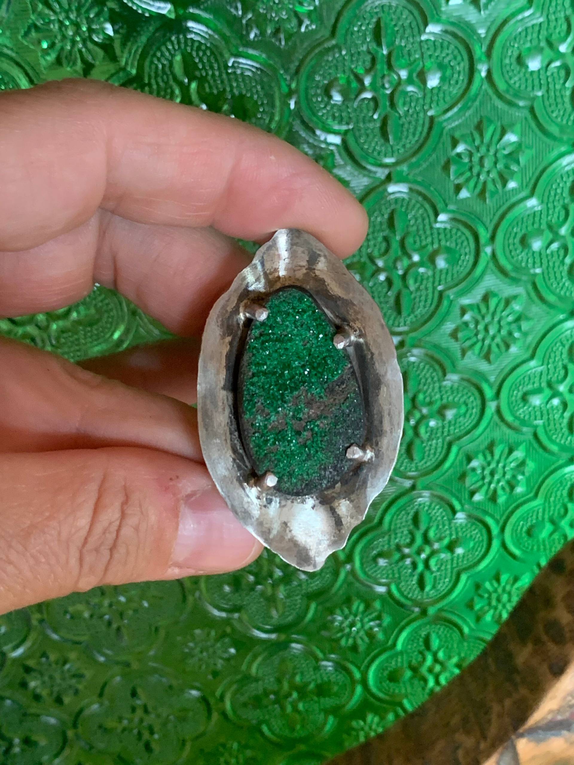 Silberring Mit Uwarowit Eingefasst 925 von GalerieTrunz