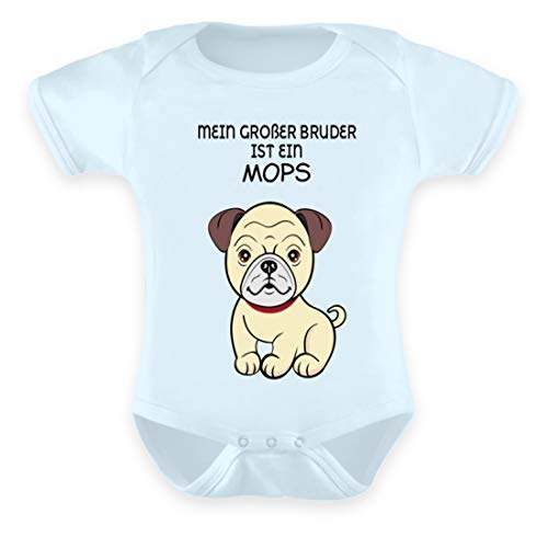 Galeriemode Baby Strampler Mops Hund Junge Mädchen mit Aufdruck Baby Body - Baby Body -0-6 Monate-Baby Blau von Galeriemode