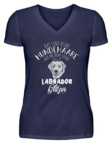 Galeriemode Labrador sind Keine Hundehaare - V-Neck Damenshirt -L-Dunkel-Blau von Galeriemode