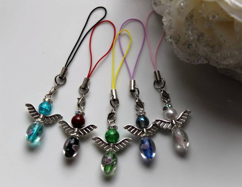 10 Engel Anhänger Lampwork-Perle Plus Handyband Handyschlaufe von Galerieofart4you