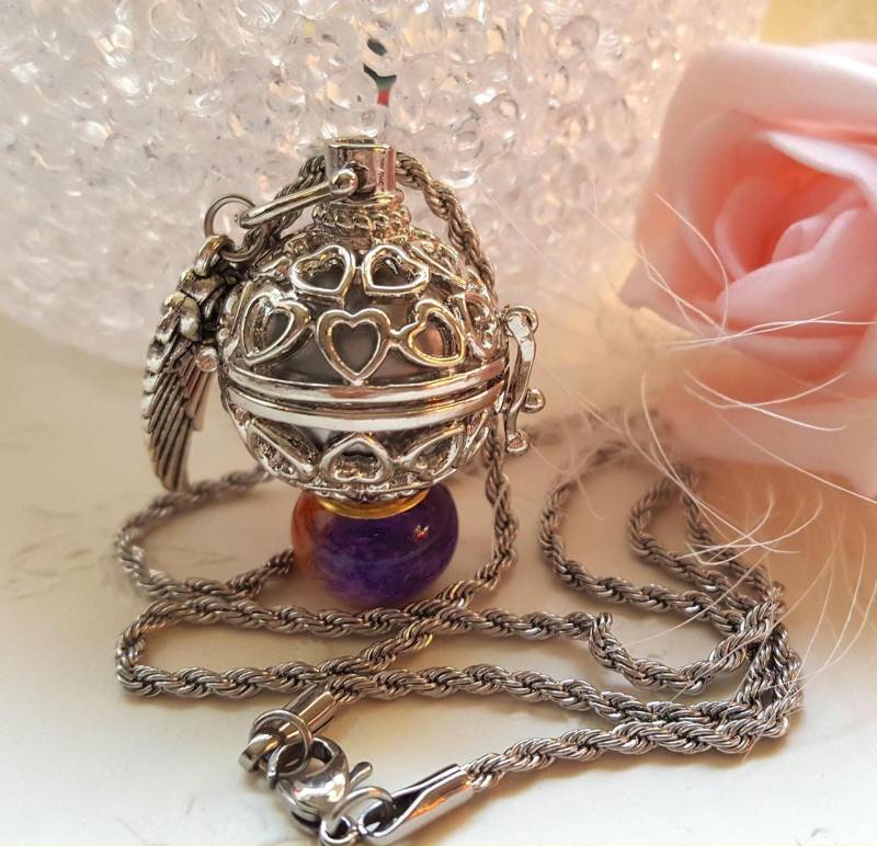 Engelsklingel Klangkugel Kette - Engelsrufer Mit Flügel Antik Silber Gold/Silber/Pink Spiritueller Glücksbringer von Galerieofart4you