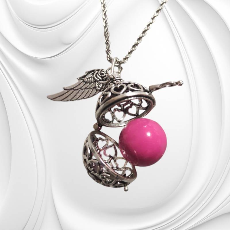 Engelsklingel Klangkugel Kette - Engelsrufer Mit Flügel Antik Silber Gold/Silber/Pink Spiritueller Glücksbringer von Galerieofart4you