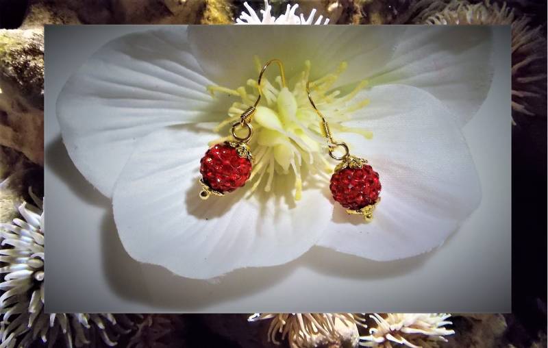 Shamballa-Perle - Ohrringe Rot Gold von Galerieofart4you