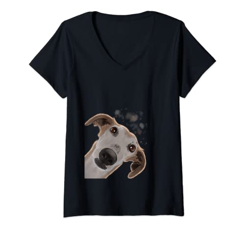 Damen Lustiger neugieriger Sighthound Hund Galgo Espanol T-Shirt mit V-Ausschnitt von Galgo Espanol Gifts