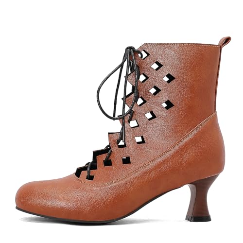 Damen Retro Knöchel Stiefel Schnüren Medieval Renaissance Pirate Viking Schuhe Kitten Heel Faux Leder Runde Zehen Back Zip Yellow Size 39 Damen Retro Knöchel Stiefel Schnüren Medieval Renaissance Pirate Viking Schuhe Kitten Heel Faux Leder Runde Zehen Back Zip Yellow Size 39 von Galindopia