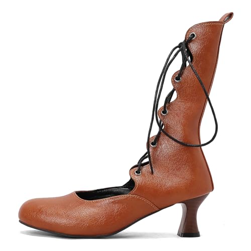 Damen Retro Knöchel Stiefel Schnüren Medieval Renaissance Pirate Viking Schuhe Kitten Heel Faux Leder Runde Zehen Back Zip Yellow Size 39 Damen Retro Knöchel Stiefel Schnüren Medieval Renaissance Pirate Viking Schuhe Kitten Heel Faux Leder Runde Zehen Back Zip Yellow Size 39 von Galindopia