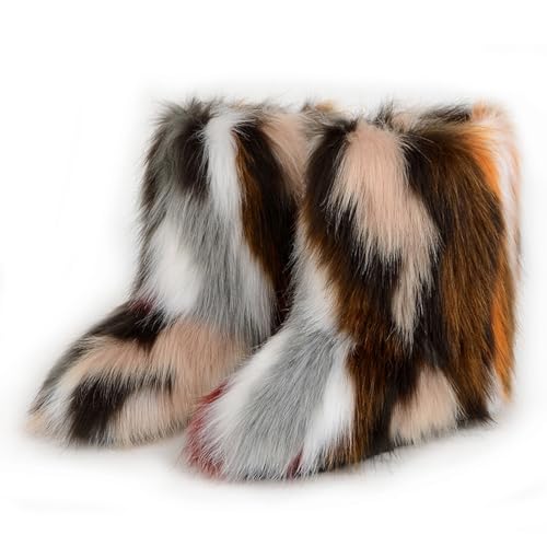 Damen Sü? Fluffy Stiefel Warm Gefüttert Winter Schneestiefel with Faux Fell Colorful Schuhe Festival Schuhe Fellry Feet Paws Rave Custome Fuzzy Leg Warm Gefütterter Outdoor Coffee-Grey Size 39 von Galindopia