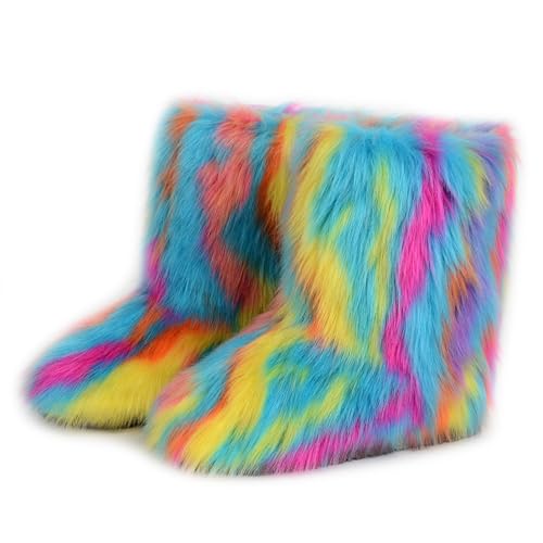 Damen Sü? Fluffy Stiefel Warm Gefüttert Winter Schneestiefel with Faux Fell Colorful Schuhe Festival Schuhe Fellry Feet Paws Rave Custome Fuzzy Leg Warm Gefütterter Outdoor Multi-colored Size 36 von Galindopia