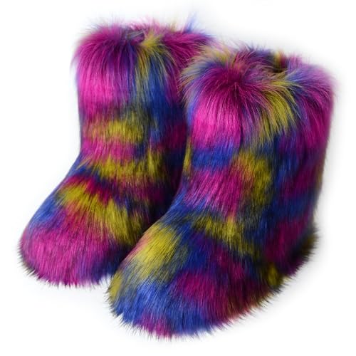 Damen Sü? Fluffy Stiefel Warm Gefüttert Winter Schneestiefel with Faux Fell Colorful Schuhe Festival Schuhe Fellry Feet Paws Rave Custome Fuzzy Leg Warm Gefütterter Outdoor Multi-colored Size 41 von Galindopia