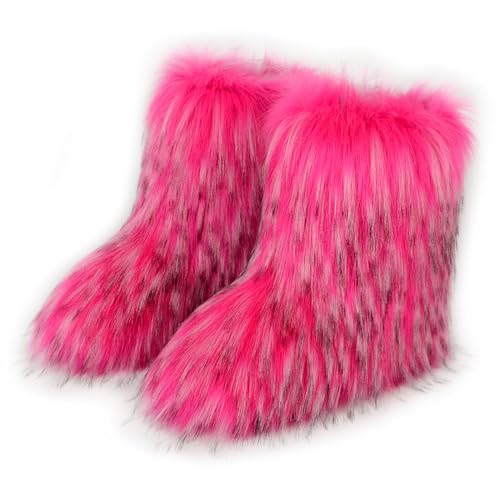Damen Sü? Fluffy Stiefel Warm Gefüttert Winter Schneestiefel with Faux Raccoon Fell Schuhe Custome Festival Schuhe Fellry Feet Paws Rave Fuzzy Leg Warm Gefütterter Outdoor Cherry-Red Size 43 von Galindopia