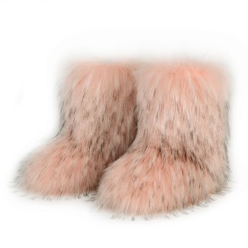 Damen Sü? Fluffy Stiefel Warm Gefüttert Winter Schneestiefel with Faux Raccoon Fell Schuhe Custome Festival Schuhe Fellry Feet Paws Rave Fuzzy Leg Warm Gefütterter Outdoor Light-Pink Size 44 von Galindopia